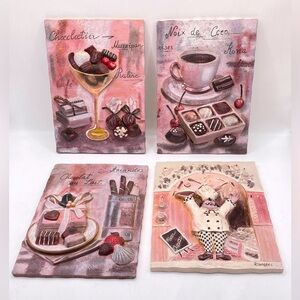 4 French Chocolate themed resin wall hangings